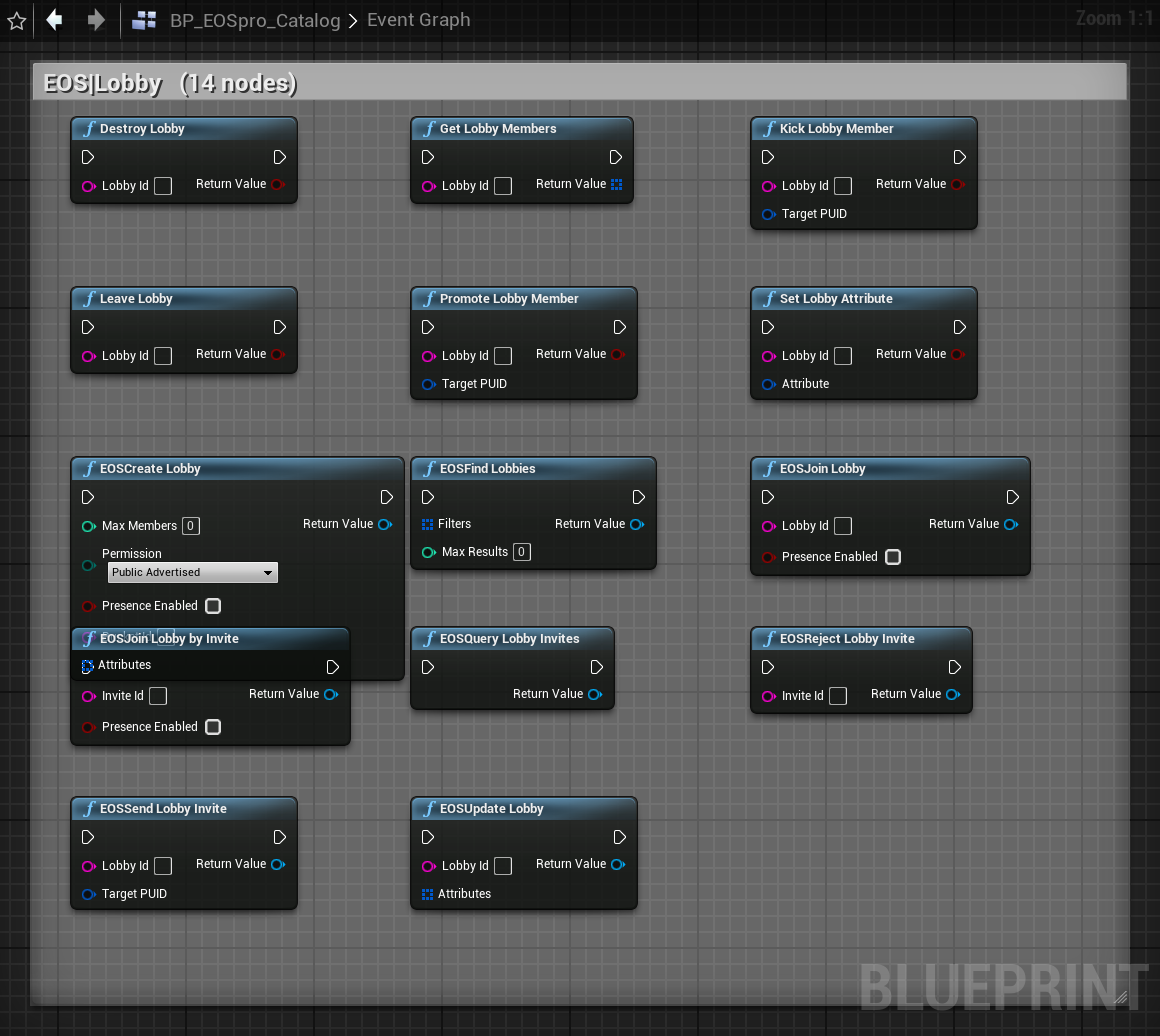 EOSpro Lobby Blueprint nodes